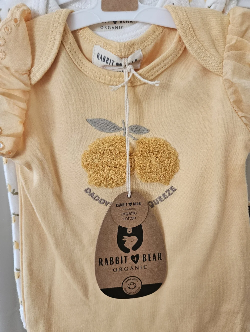 Rabbit Bear 3-Pack Lemon Print Onesies “Daddy’s Main Squeeze” 0-3M NWT